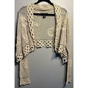 Vintage 90s Y2K Laundry Shelli Segal Sweater  Womens  Crochet Size S Boho Hippie